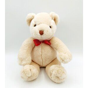Commonwealth 12” Teddy Bear Plush RARE Stuffed Animal Polka Dot Bow Cream 2004